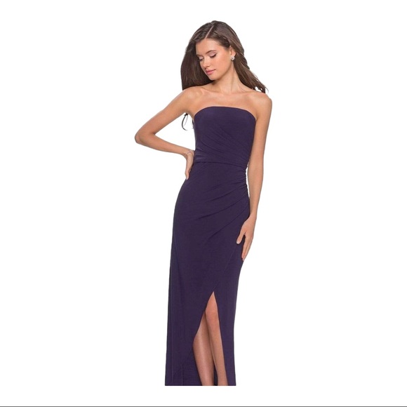 La Femme - 28204 Strapless Jersey Sheath Dress Gown With Slit Purple Sz 2 NWOT - Picture 8 of 10